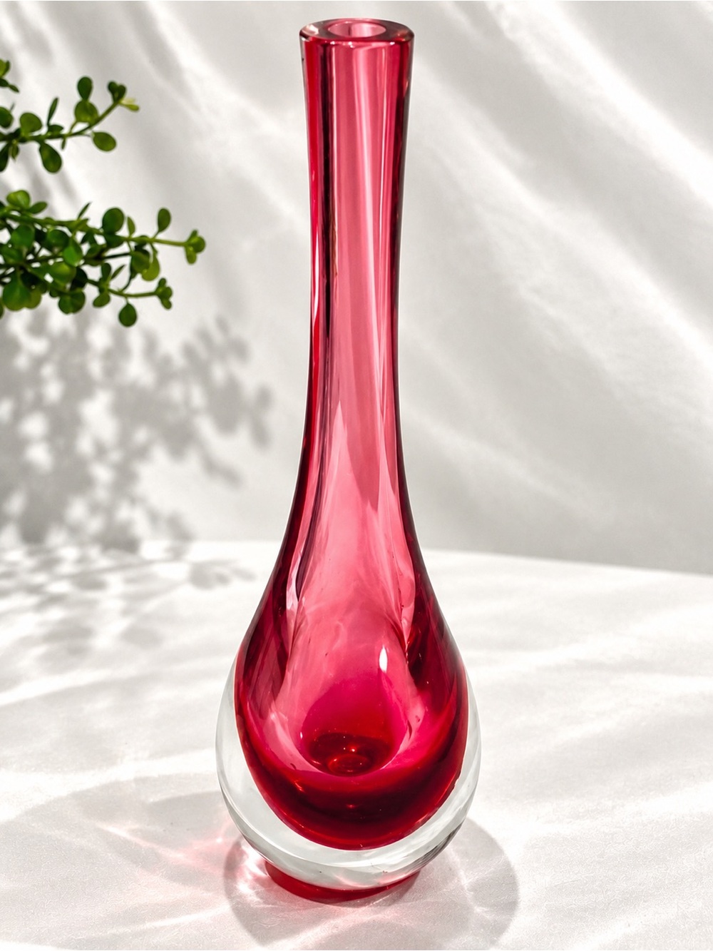 Vintage Murano Summerso Cranberry Pink Blown Glass Teardrop Bud Vase | GUC
